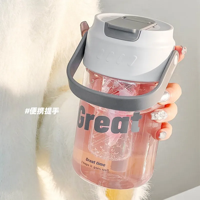 

Summer Large Capacity Water Bottle with Straw 600ml Portable Outdoor Sports Gym Drinking Bottles Girls Handgrip Tea Infuser Cup