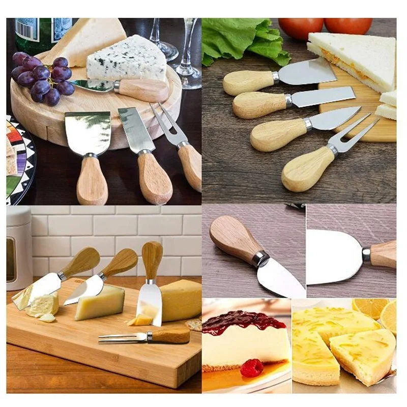 Wood Handle Knife Sets Bamboo Cheese Cutter Slicer Stainless Steel Knife Kitchen Cooking Accessories 4pcs/set cheese knife