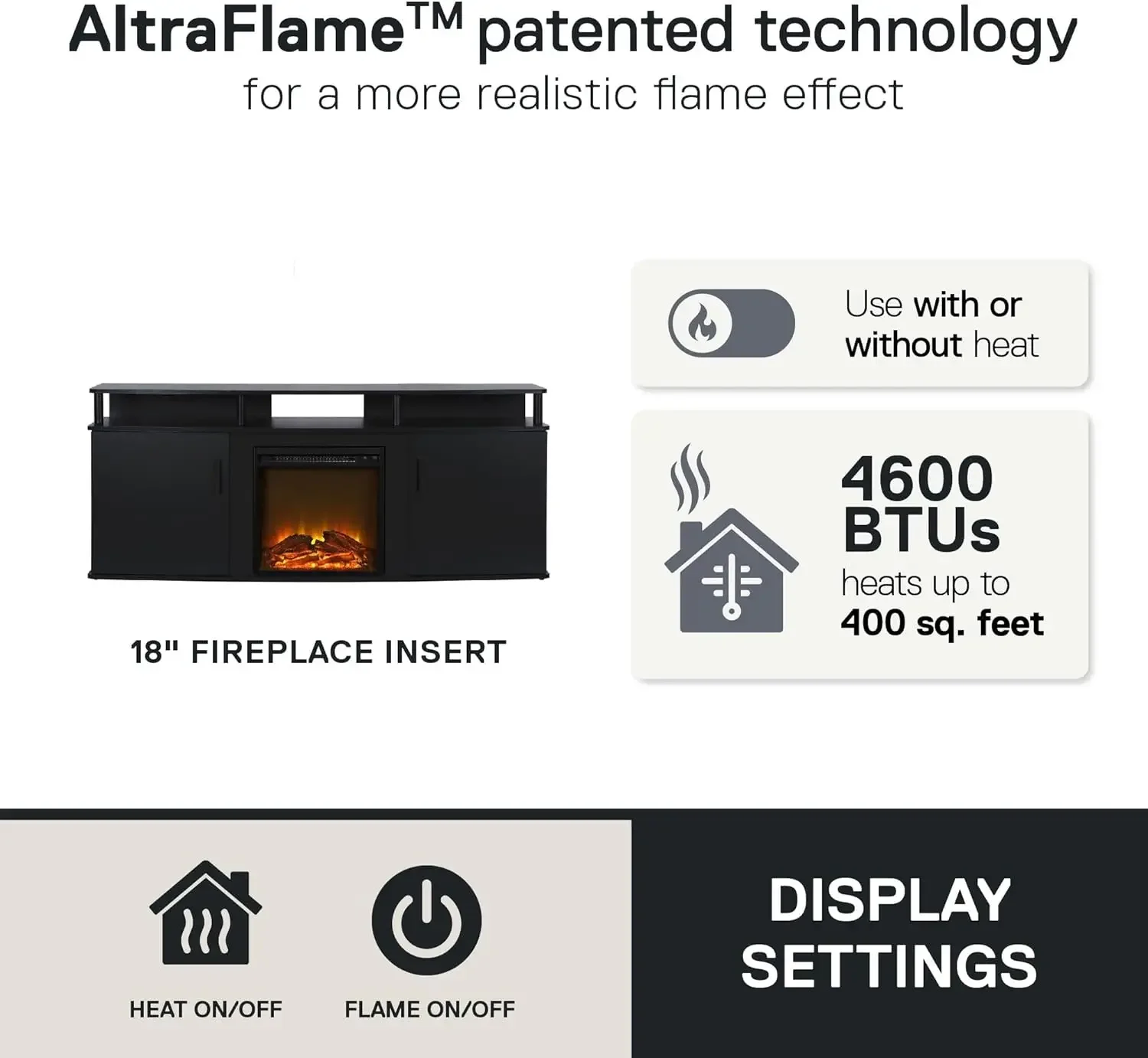 Fireplace TV Stand for TVs up to 70 Inch, Replaceable Electric Fireplace Insert Heater, Realistic Log and Flame Effect 5
