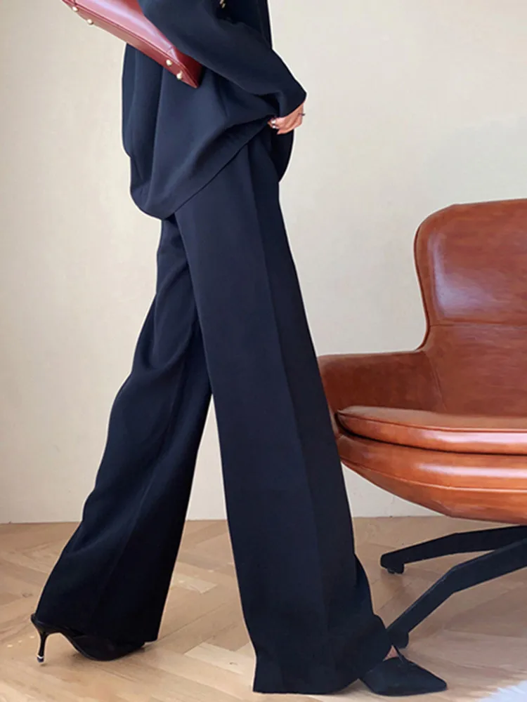 ECR Temperament Solid Pants For Women High Waist Elastic Minimalist Casual Loose Wide Leg Trousers Female Fashion Clothing New