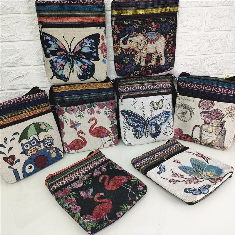 

Fashion Women's Cross-body Shoulder Canvas Ethnic Style Woven Girl Mobile Phone Zero Purse Embroidered Bag