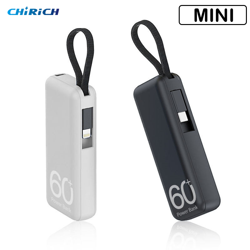 For Xiaomi 5000mAh Small Powerbank Portable Mini Power Bank With Cable Fast Charging External Spare Battery For iPhone Samsung