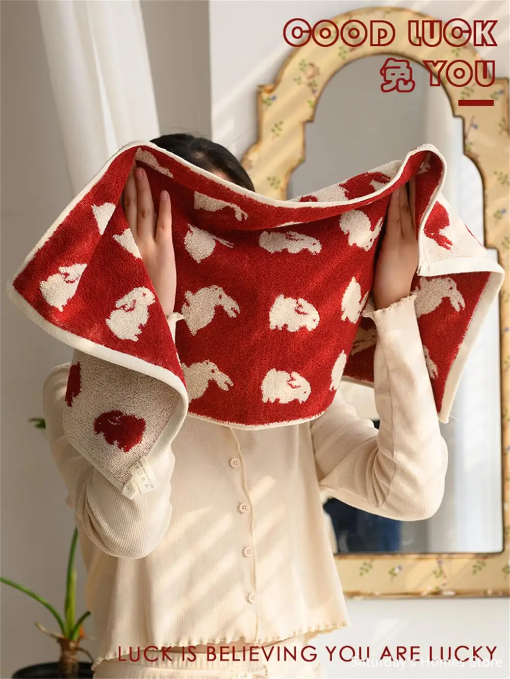 Description Picture 4 of itemCute Rabbits Patter Pure Towels Soft Kindly-Skin Face Towel Bathroom Absorbent Face Adult  Household Towels