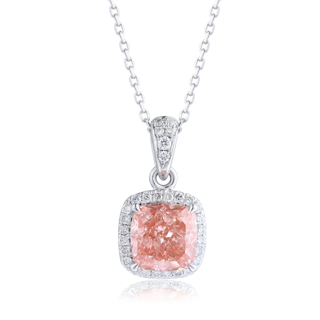 2.12CT Cushion Cut Pink Lab Grown Diamond Drop Pendant Necklace PT950 Fine Jewelry Fashion Trendy Style Girl Women Wedding Gift