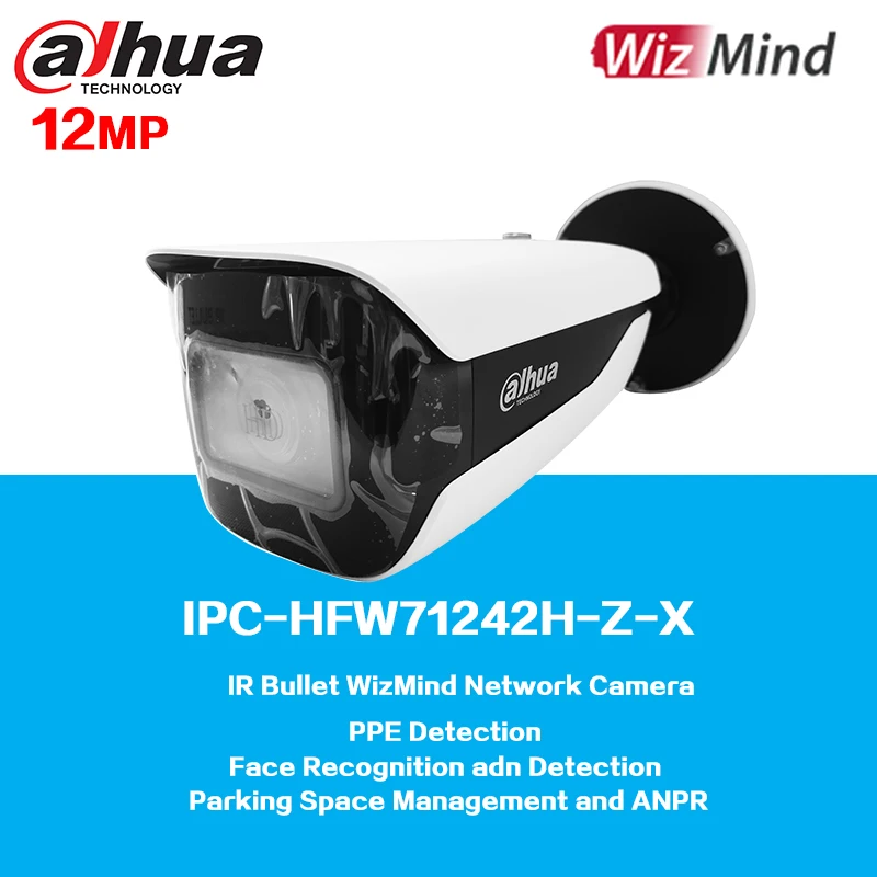 Dahua IR 불릿 WizMind 네트워크 카메라 IPC-HFW71242H-Z-X, 지지대 얼굴 인식 및 감지, ANPR,PPE 감지, 12MP