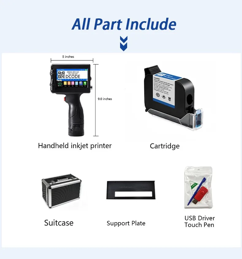 1750PLUS Portable Handheld Inkjet Printer with Black Metal Suitcase 12.7/25.4mm