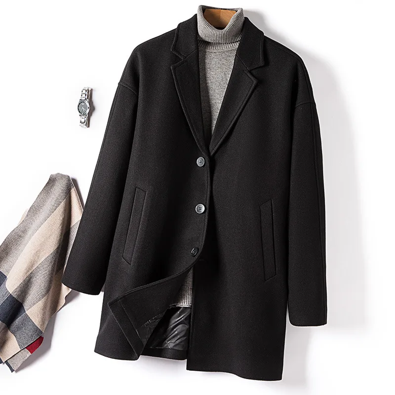 Winter Fashion Coat Mens Medium-length Drop-shoulder Trench Coats Male Business Casual Cashmere Jackets Men Clothing Overcoats picasso 917 classic metal fountain pen gloss black and golden medium nib for male