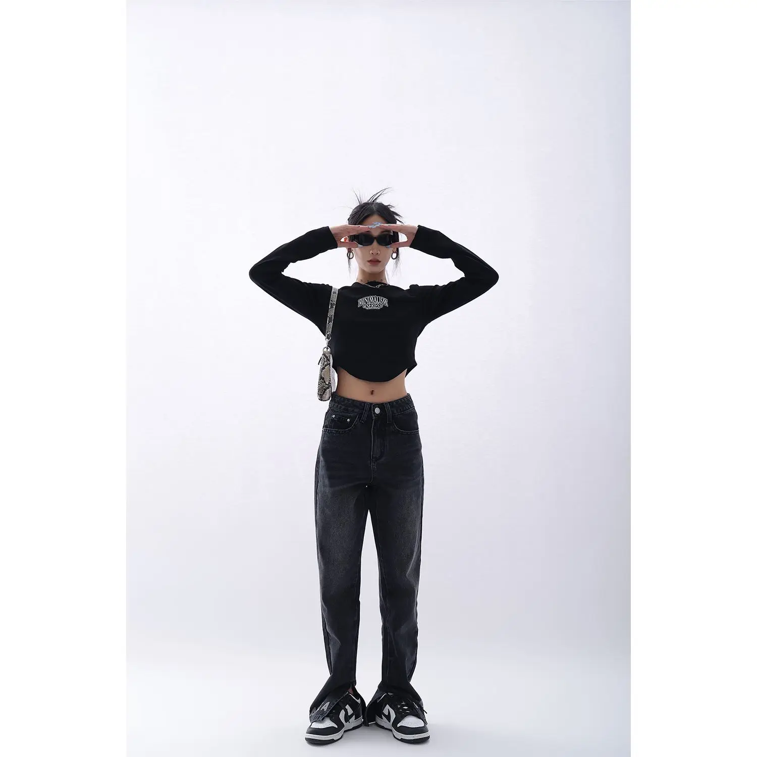 New Listing Large black High Street Straight Jeans Women Letter High Quality Print Trousers Vintage High Waist Slouchy Pants