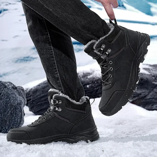 Stivali invernali da uomo stivali da neve da uomo in pelle stivali da lavoro caldi in peluche scarpe da arrampicata da trekking all'aperto stivaletti antiscivolo impermeabili 6
