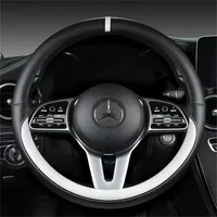 Full Leather Universal Car Steering Wheel Cover Breathable Anti Slip Car Decoration 37-38cm Steering Wheel Cover Accessories 5