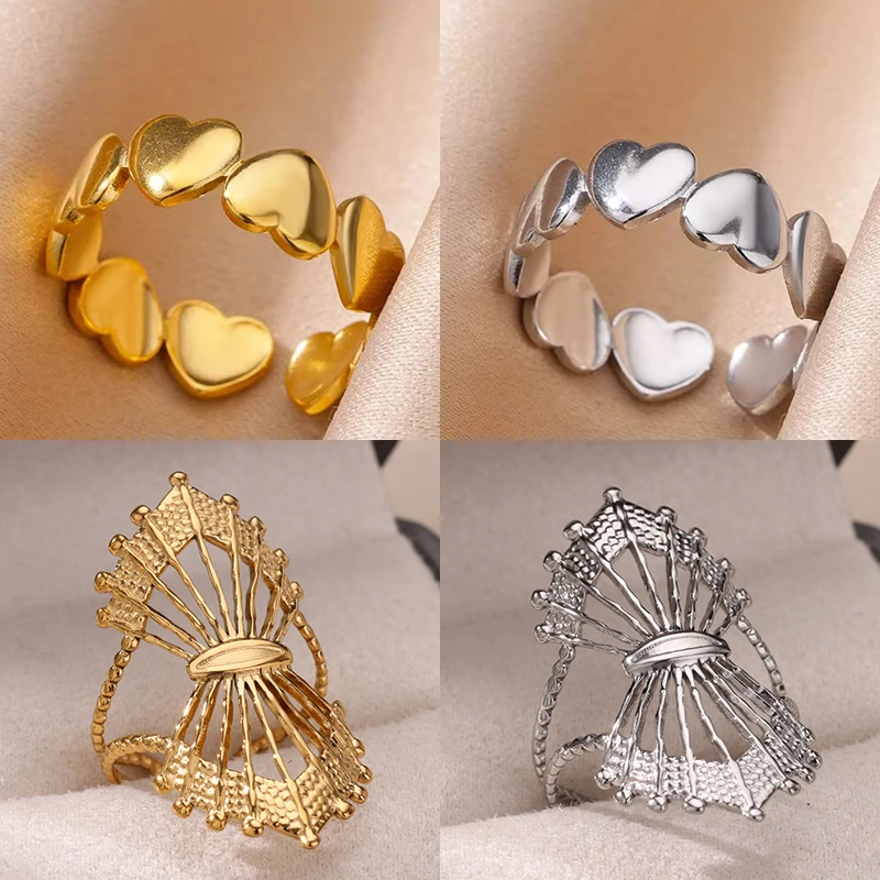 Heart Rings For Women Gold Stainless Steel
