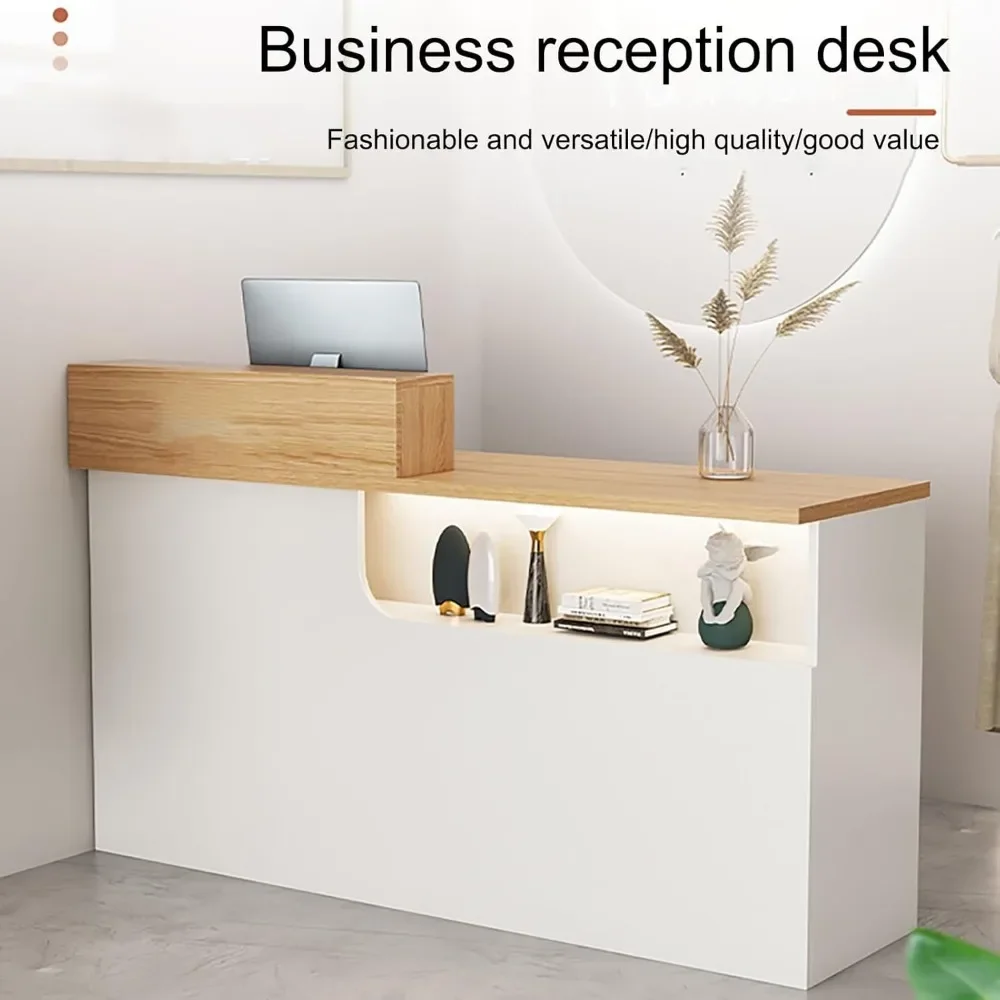 Modern Reception Desk,with Lockable Drawers, Great Space Saver Receptionist Desk, for Salon Reception Checkout Office(Gray 1) 3