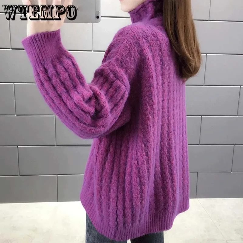 Women Turtleneck Sweater Y2K Autumn Winter Plus Size Loose Pullover Knitted  Jumper Lady Oversized Purple Jumpers Wholesale - AliExpress
