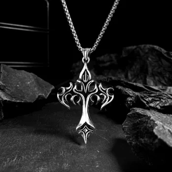 Punk Cross Pendant Necklaces, Stainless Steel Necklace Unisex, Minimalism Hip Hop Style Jewelry Accessories Chain Party 1