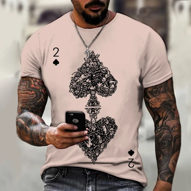 2022 Summer New Fashion Personality 3D Poker Printing T-shirt Men's Round Neck Shirt Casual All-match Short-Sleeved Sportswear 6 s1736