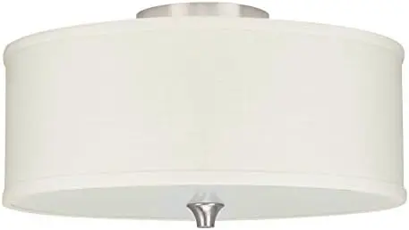 

14" 2-Light Semi-Flush Mount Ceiling Light + Off White Linen Drum Shade, Brushed Nickel Finish V light House decoration Led down