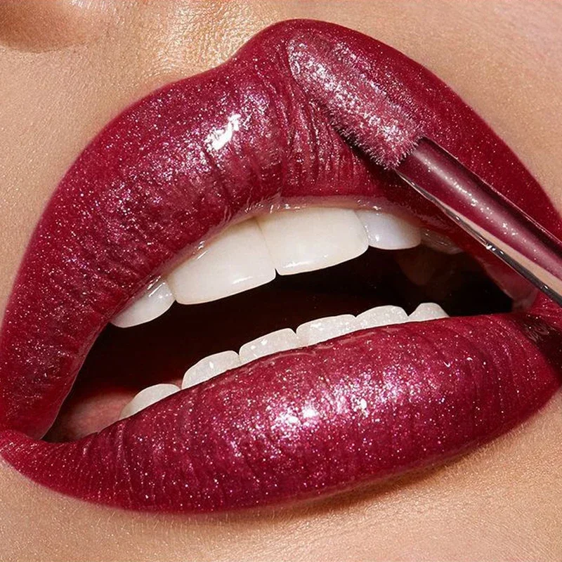 Rossetto liquido glitterato effetto diamante, antiaderente, a lunga tenuta, idratante, perlato, per donna, tinta labbra sexy, trucco_voghion.com