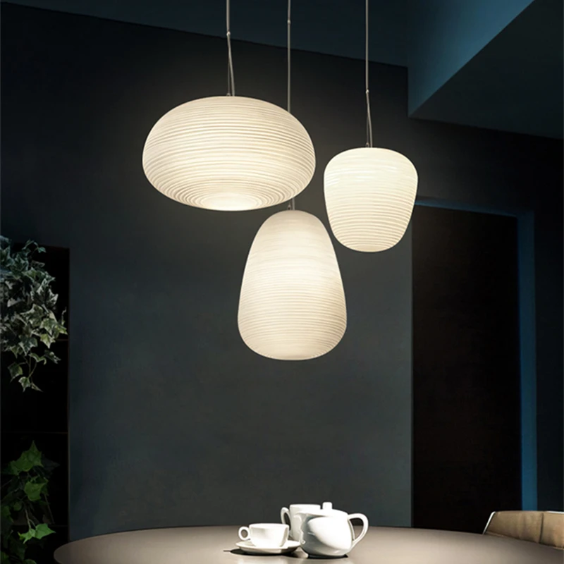 

Foscarini Milky White Glass Whorls Cocoon Pendant Light for Kitchen Dining Table Study Room Acrylic House Decor Hanging Lamp