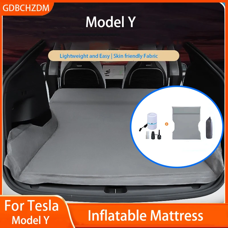 For Tesla Model Y Inflatable Air Cushion Bed Outdoor Camping Inflatable suede Car Travel Bed Car Interior Accessories