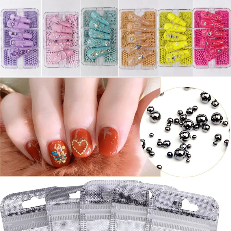 

6Sizes Colored Nail Art Metal Round Beads 6Grids/Box Stainless Steel Ball Micro Steel Ball Nail Studs Design Kit Nail Decoratio