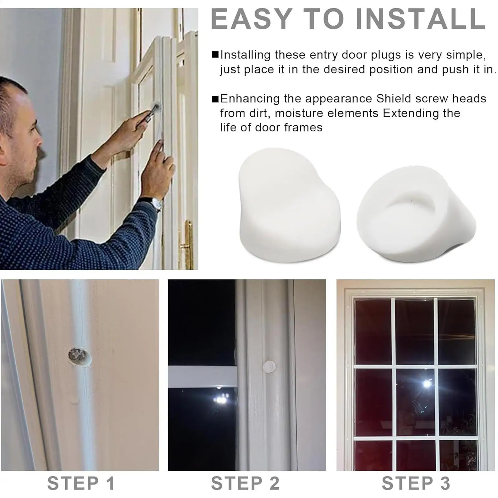 Door Window Screw Hole Plugs 50 Pieces Heavy Duty White Round Insert End Caps Screw Hole Frame Plugs Cover For Door Window