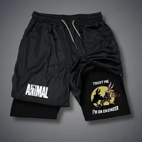 Cartoon Duck Print Men's Shorts Summer Double Layer Letter Print Shorts Quick Drying Pants Fitness Tracksuit Beach Short Pants 2