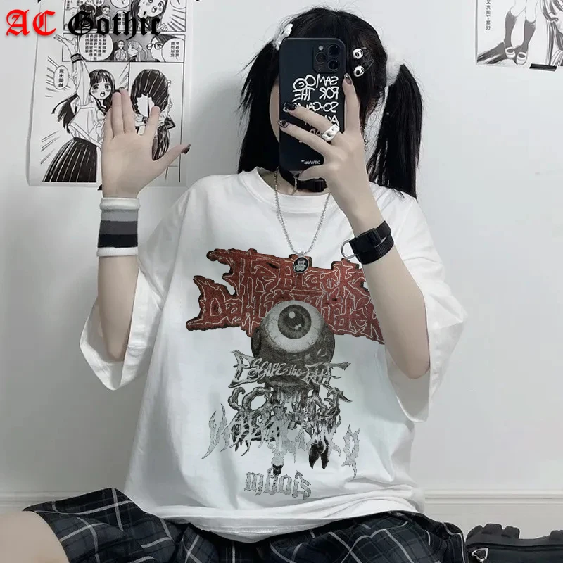 

Women's T-shirt Streetwear Y2K Tops Oversized T-shirt Harajuku Evil Eye Printed Tshirt Summer Short Sleeve Tees Shirt Clothes