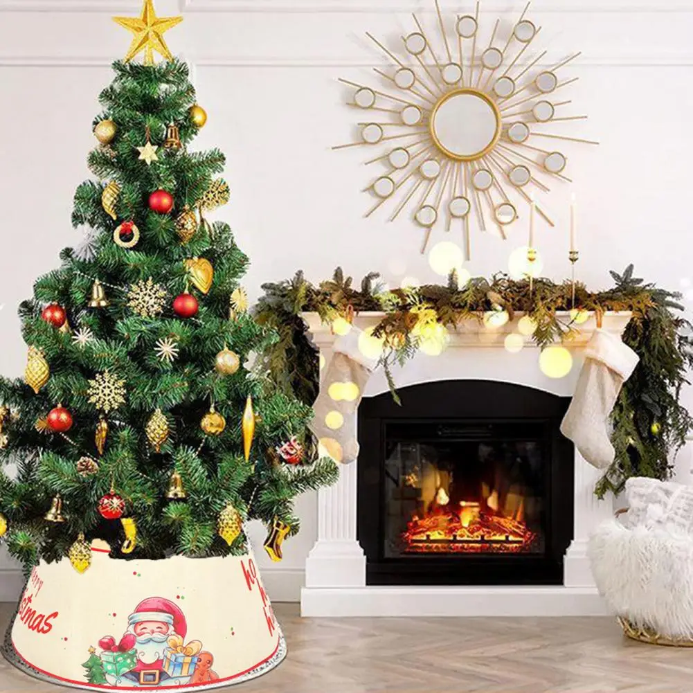 

Party Tree Collar Festive Santa Claus Gnome Belt Print Christmas Tree Collar Holiday Indoor Decoration Xmas Tree Ring Base Cover