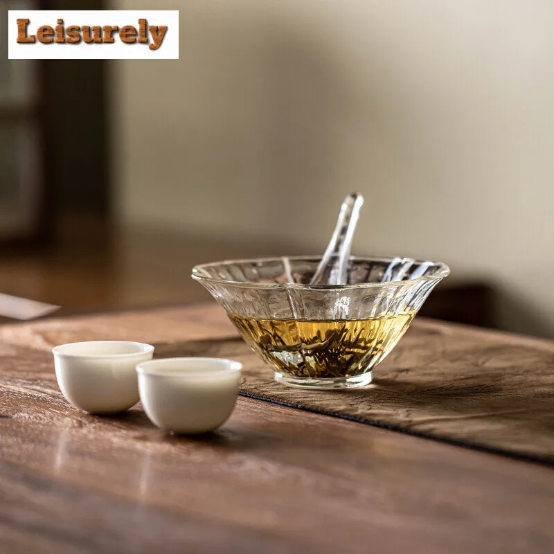 280ml Glass Petal Steeping Tea Bowl Green Tea Dispenser Mug Household Personal Brewing Bowl with Spoon Multi-purpose Teaware