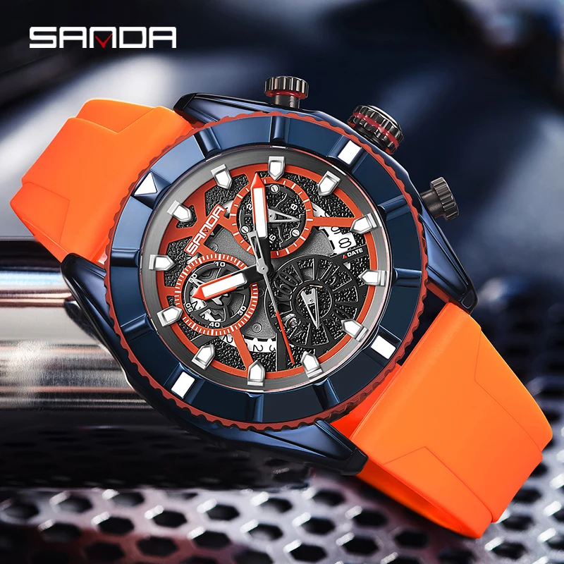 Sanda 5309 New Foreign Trade Quartz Men's Three Eyes and Six Pin Watch Fashion Trend Outdoor Waterproof Simple Calendar Table