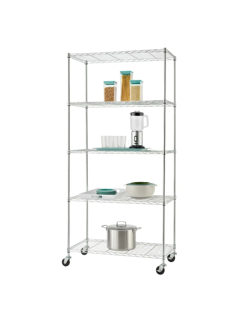

TRINITY Basics 36" W x 18" D x 76" H 5-Shelf NSF Wire Shelving Unit With Wheels, 1250 lb Capacity, Chrome Color