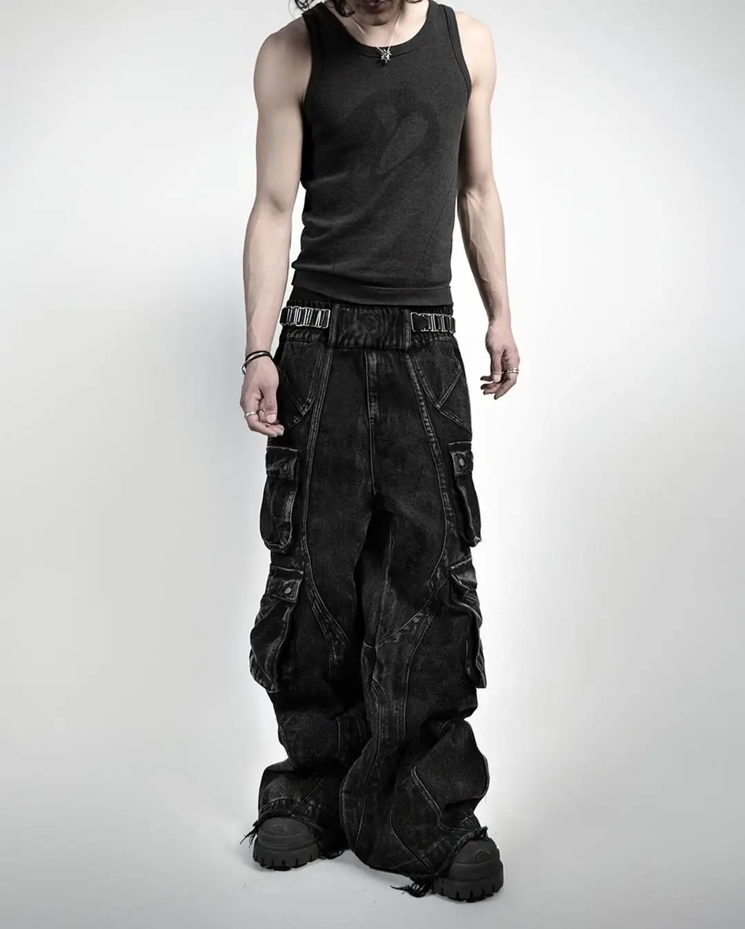 2024 New Gothic Retro Jeans for Men Wide Leg Straight Black Y2k Baggy Jeans Harajuku Hip Hop High Waist Denim Pants Streetwear 2