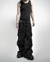 2024 New Gothic Retro Jeans for Men Wide Leg Straight Black Y2k Baggy Jeans Harajuku Hip Hop High Waist Denim Pants Streetwear 2