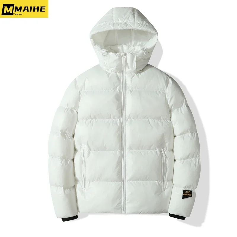 Light luxury brand down cotton ultra light men's winter jacket Korean trend bright hooded coat neutral women's outdoor ski wear