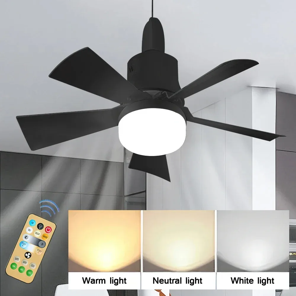 Black/ White 30W LED Ceiling Fan with Lamp 5-Speed Fan Durable Silent Electric Ceiling Fans for Bedroom Living Room Study