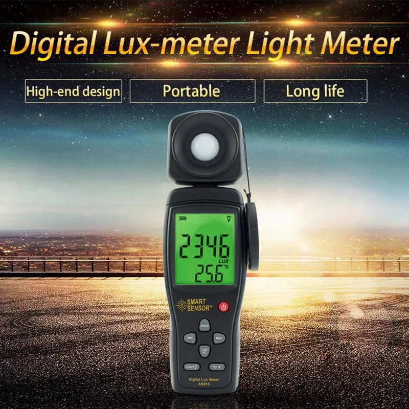 

100,000 Lux Smart Senor AS813 Digital Luxmeter Light Meter Lux/FC Meter Luminometer Photometer spectrometer spectrophotometer