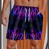 3D Printed Striped Flame Beach Shorts Men's Splicing Grid Pattern Board Shorts Summer Drawstring Breathable Hawaiian Swim Trunks 3