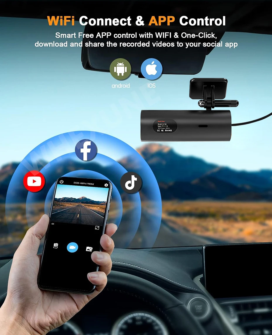 Description Picture 6 of itemWHEXUNE 4K Dash Cam Wifi Car DVR 3840x2160P /30fps Video Recorder Voice Prompt With Hardwire kit 24 Hour Parking Monitor for Car