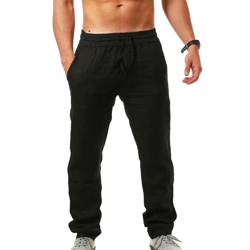 Men Sports Jogging Sweatpants Splicing Casual Pure Color Cotton Straight Trousers Large Size Home Long Pants 3