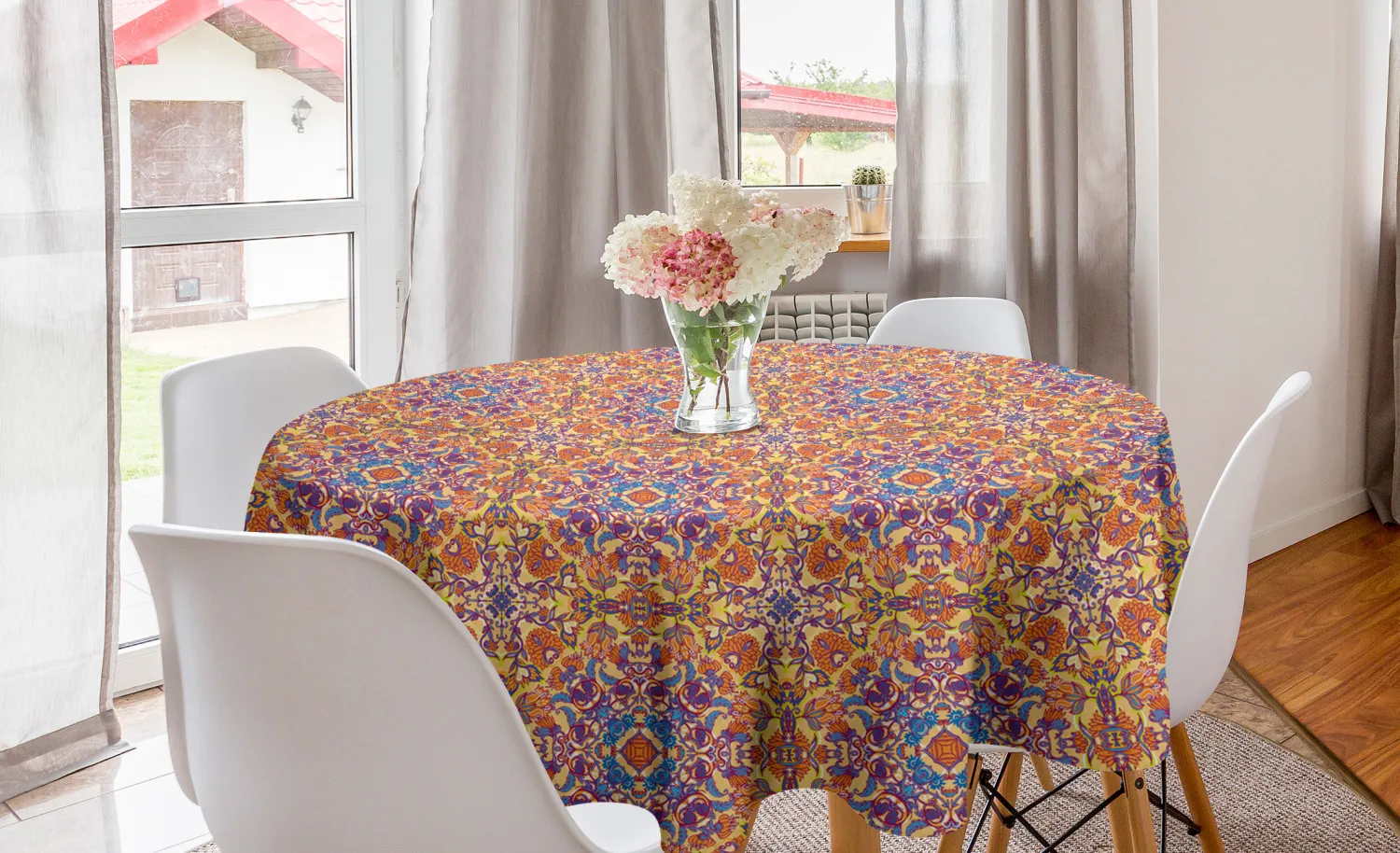 Mandala Round Tablecloth Floral Pattern with Elements Design Circle Table Cloth Cover for Dining Room Kitchen Decor & Party | Дом и сад