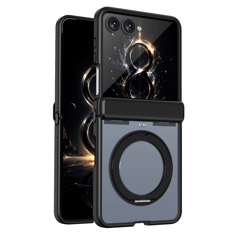 Shockproof Magnetic Transparent Protective Case with Folding Ring Stand and Hinge Protection