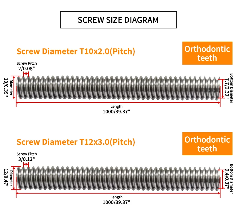 T12 Trapezschraube mit Mutter, Blei 2 mm, 3 mm, 4 mm, 8 mm, Länge der Graviermaschinenteile 100 200 300 400 500 700 800 900 1000 1200 mm – Detail 4