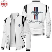 Contrast color leather jacket Ford Mustang car logo retro washed pu leather jacket windproof men's autumn and winter warm velvet 1