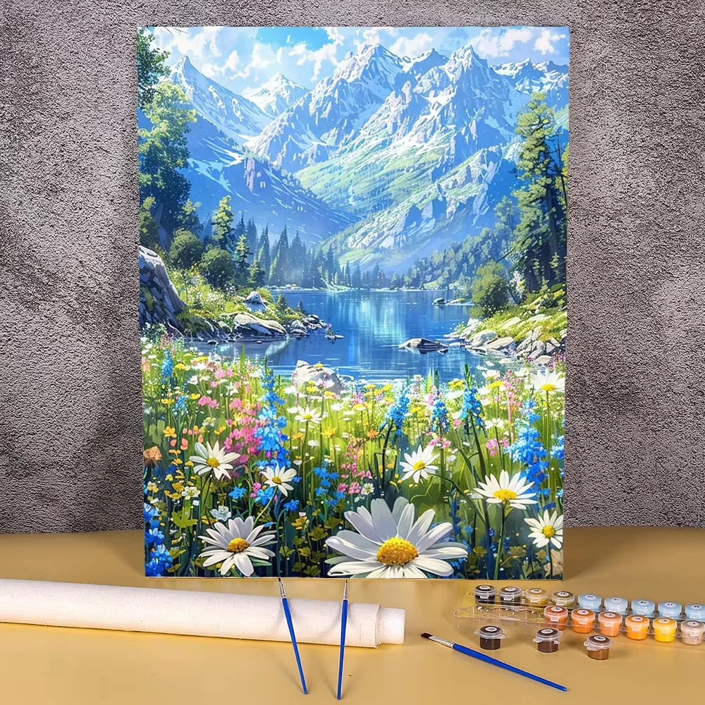 Dipingere con i Numeri per Adulti: Fiori e Montagne - Quadro da Parete Facile da Dipingere su Tela con Numeri, Pittura a Olio, Regalo Artigianale