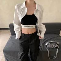 Chemises Super courtes pour femmes, Streetwear, taille haute, manches longues, couleur unie, hauts courts assortis, nouvelle mode d'été 2