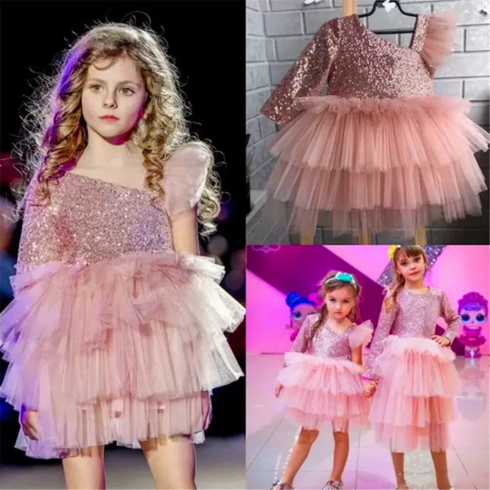 

Gorgeous Pink Tulle Layered Princess Flower Girl Dress Ball Party First Communion Dresses Kids Dream surprise birthday present