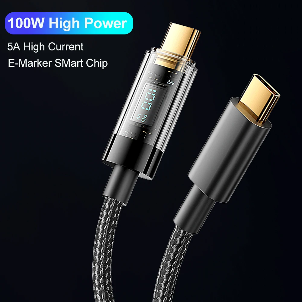 KOJA PD 100W 5A USB Digital Display Cable For IPhone 14 13 Macbook IPad Huawei Xiaomi Samsung Type C Fast Charging Data Cable