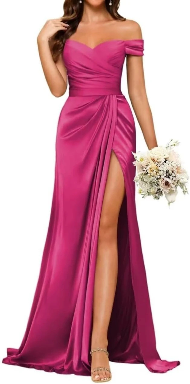 فساتين وصيفة الشرف طويلة من الساتان لحفلات الزفاف...