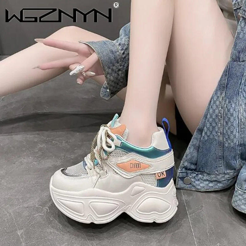 

2024 Summer Women Chunky Mesh Sneakers Platform Female Trainers Wedges Casual Shoes New Autumn Breathable Sports Dad Shoes Woman