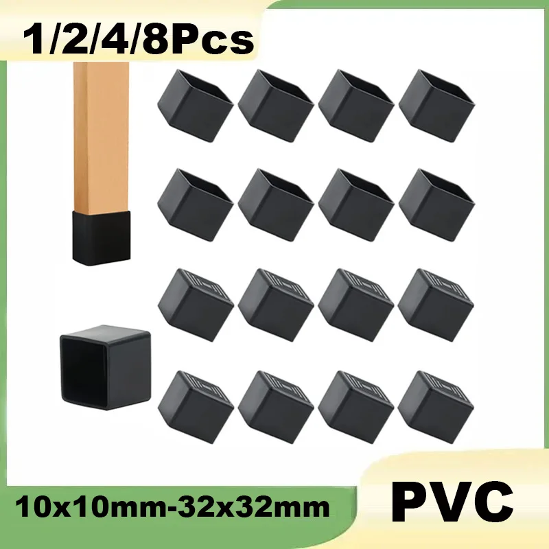 1/2/4/8Pcs 사각 고무 가구 다리 캡 10x10mm-32x32mm 검정색 PVC 파이프 슬리브 튜브 캡 미끄럼 방지 테이블 발 먼지 커버
